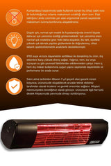 Goldsun Aqua 2000 Watt GSA20LG Düşük Işıklı Kumandasız Suya Dayanıklı Elektrikli İnfrared Isıtıcı-Siyah