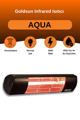 GOLDSUN AQUA 2000W CONTROLLESS WATER RESISTANT ELECTRIC HEATER - BLACK
