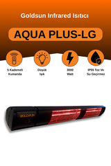 Goldsun Aqua Plus 3000 Watt GSA30PLG Düşük Işıklı Kumandalı Suya Dayanıklı Elektrikli İnfrared Isıtıcı-Siyah