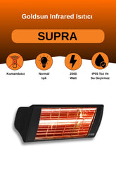 Goldsun Supra 2000 Watt GSS20 Kumandasız Suya Dayanıklı Elektrikli İnfrared Isıtıcı-Siyah