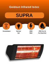 Goldsun Supra 2000 Watt GSS20 Kumandasız Suya Dayanıklı Elektrikli İnfrared Isıtıcı-Siyah