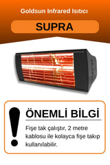 Goldsun Supra 2000 Watt GSS20 Kumandasız Suya Dayanıklı Elektrikli İnfrared Isıtıcı-Siyah