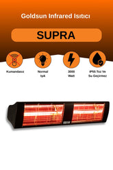 Goldsun Supra 3000 Watt GSS30 Kumandasız Suya Dayanıklı Elektrikli İnfrared Isıtıcı-Siyah