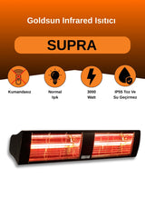 Goldsun Supra 3000 Watt GSS30 Kumandasız Suya Dayanıklı Elektrikli İnfrared Isıtıcı-Siyah