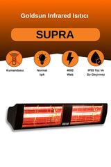 Goldsun Supra 4000 Watt GSS40 Kumandasız Suya Dayanıklı Elektrikli İnfrared Isıtıcı-Siyah