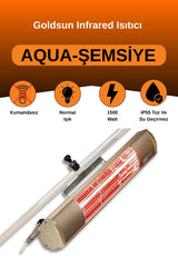 Goldsun Aqua 1500 Watt GSU15 Şemsiye Tip Kumandasız Suya Dayanıklı Elektrikli İnfrared Isıtıcı-Bej