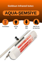 Goldsun Aqua 2000 Watt GSU20 Şemsiye Tip Kumandasız Suya Dayanıklı Elektrikli İnfrared Isıtıcı-Beyaz