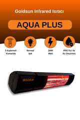 Goldsun Aqua Plus 2000 Watt GSA20P Kumandalı Suya Dayanıklı Elektrikli İnfrared Isıtıcı-Siyah