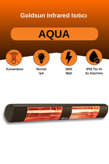 Goldsun Aqua 3000 Watt GSA30 Kumandasız Suya Dayanıklı Elektrikli İnfrared Isıtıcı-Siyah