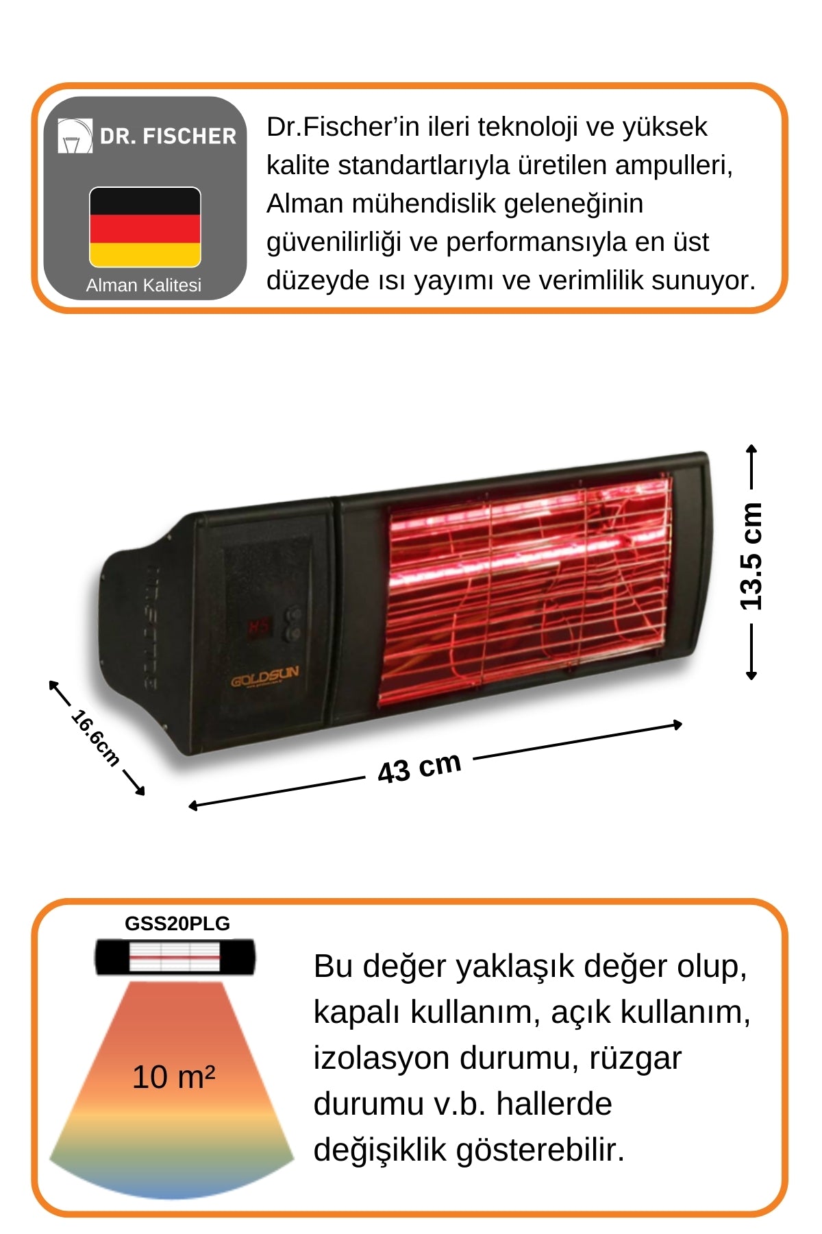 Goldsun Supra Plus GSS20PLG Siyah Az Işıklı Su Korumalı Isıtıcı