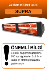 Goldsun Supra 3000 Watt GSS30 Kumandasız Suya Dayanıklı Elektrikli İnfrared Isıtıcı-Siyah