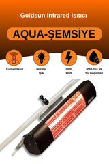 Goldsun Aqua 2000 Watt GSU20 Şemsiye Tip Kumandasız Suya Dayanıklı Elektrikli İnfrared Isıtıcı-Siyah